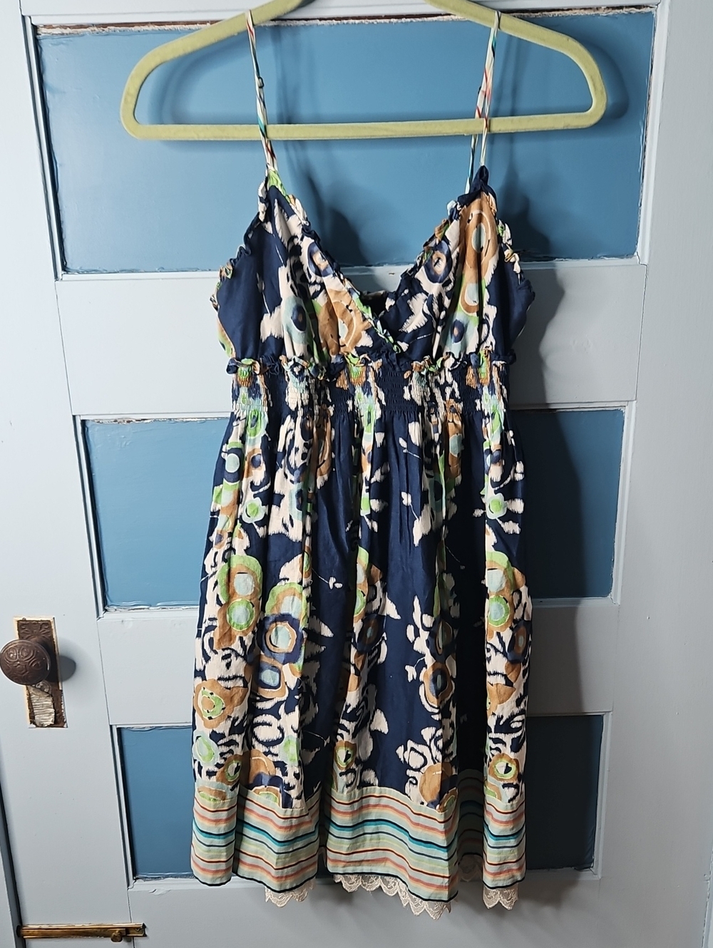 BcBgMaxazria Navy Floral Spaghetti-Strap Summer Dress Small
